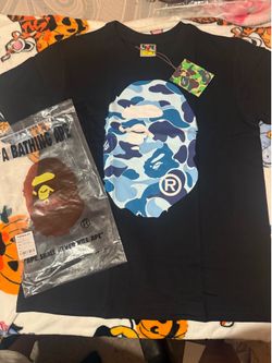 Large black and blue bape shirt
