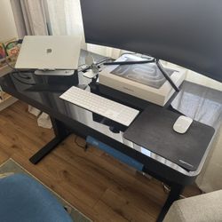 Tresanti Glass Top Adjustable Height Desk - Black