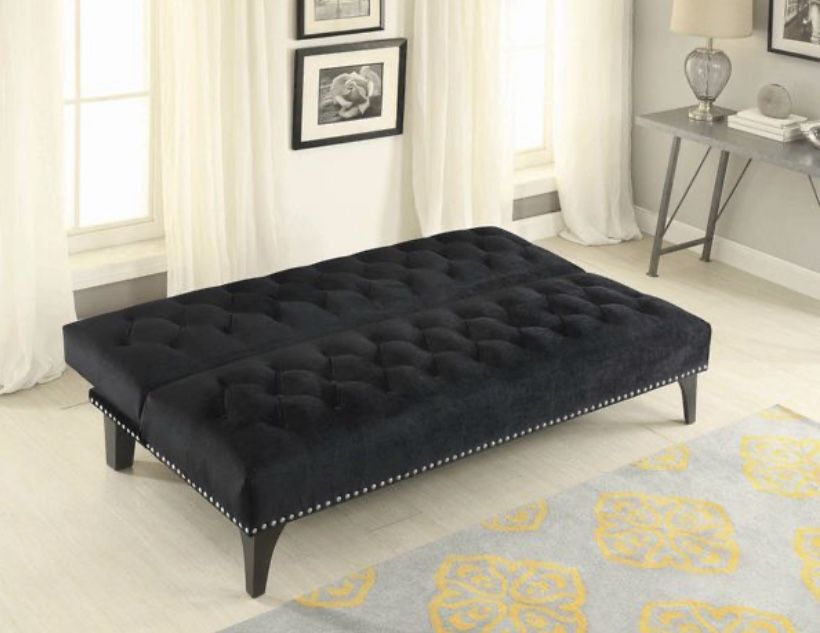 Black velvet couch futon