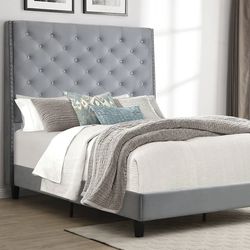 Brand New Queen Size 6foot Tall Grey Tuffed Bed Frame With New Mattress 