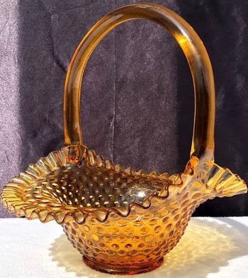 Vintage Fenton Amber Glass Hobnail 9" Tall - EXCELLENT