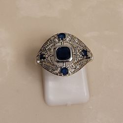 925 Silver CZ and Sapphire Ring Size 6