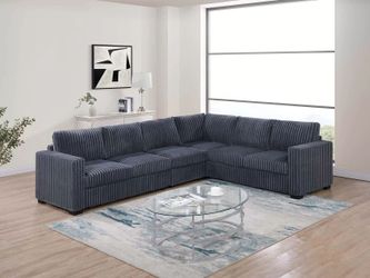 Sectional  Dark Grey Fur like Corduroy, New Especial price 