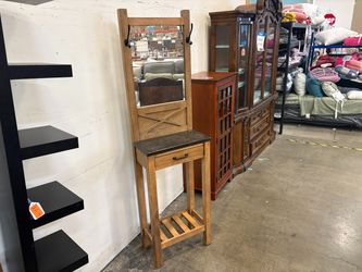 Rustic Wooden Coat Rack with Marble Top Entry Table