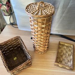 3 Woven Baskets/tray Set