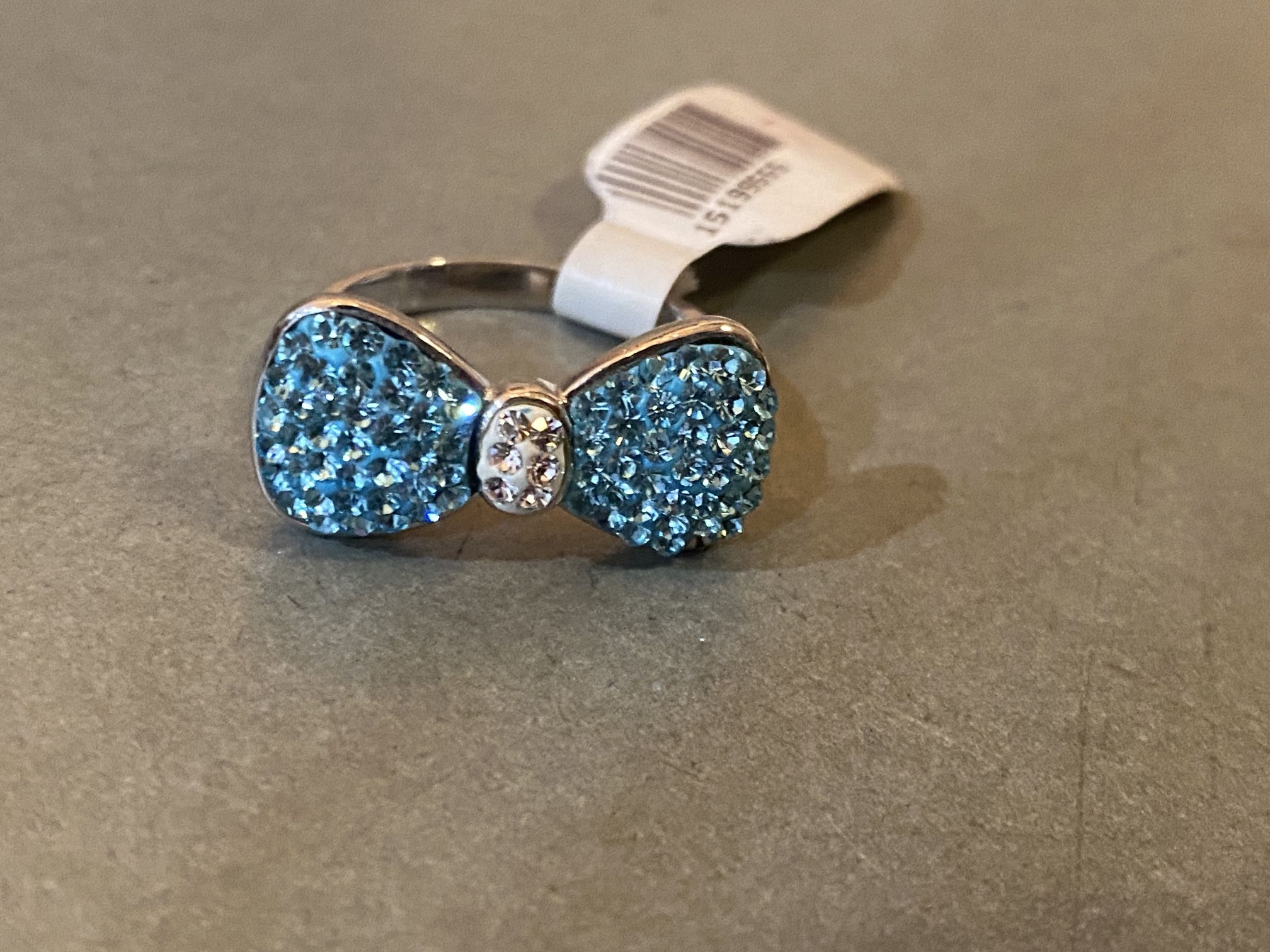New with Tag Size 7 Sterling Silver Crystal Blue Bow Ring