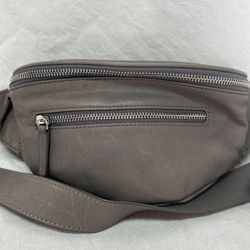 Barneys New York Black Genuine Leather Seatbelt Buckle Fanny Pack Waist Bag