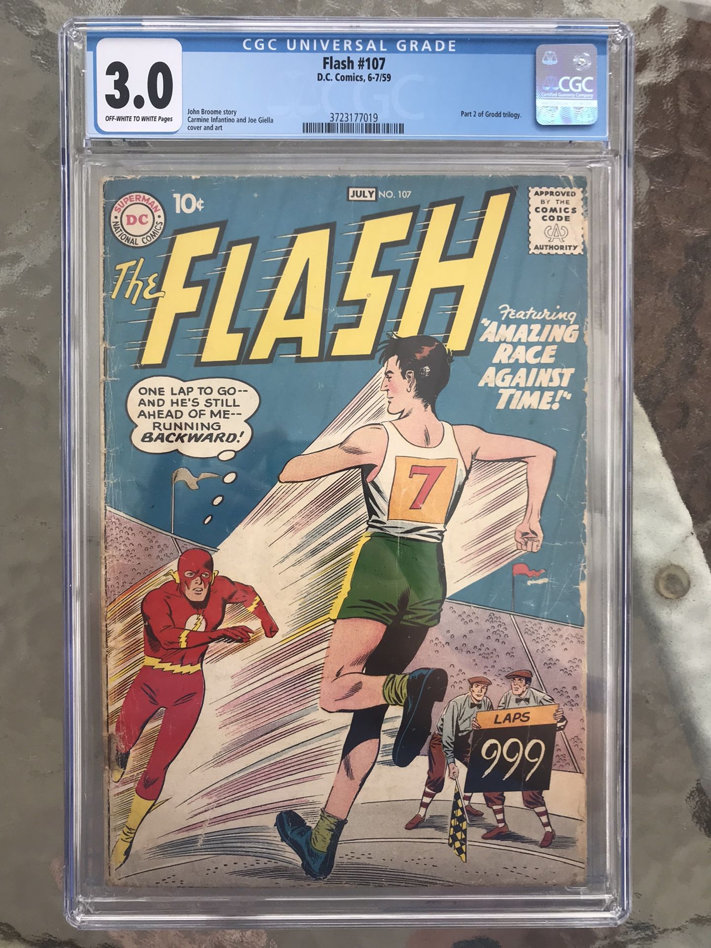 The Flash #107 (1959) CGC 3.0 — O/w To White Pages; Part 2 of Grodd Trilogy