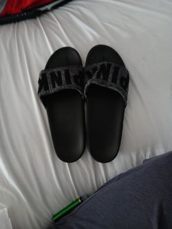 Victoria's Secret Pink Seamless Logo Strap Slides Sandals Marl Gray Black L