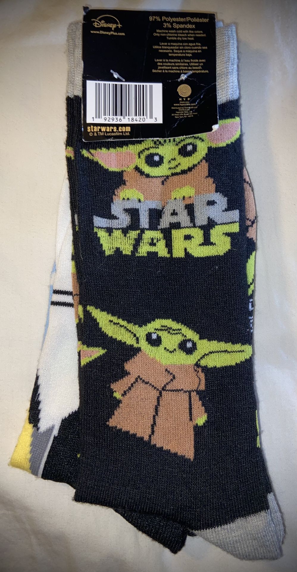 New Disney Plus Star Wars The Mandalorian Baby Yoda 2 Pair Pack Adult Mens/Womens Shoe Sz 6-12 Socks