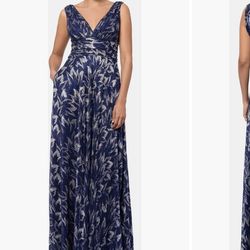 Betsy & Adam Metallic Floral A-Line Gown size 11