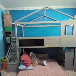Double Bed , Top Twin Bunk Bed Frame. Grey 