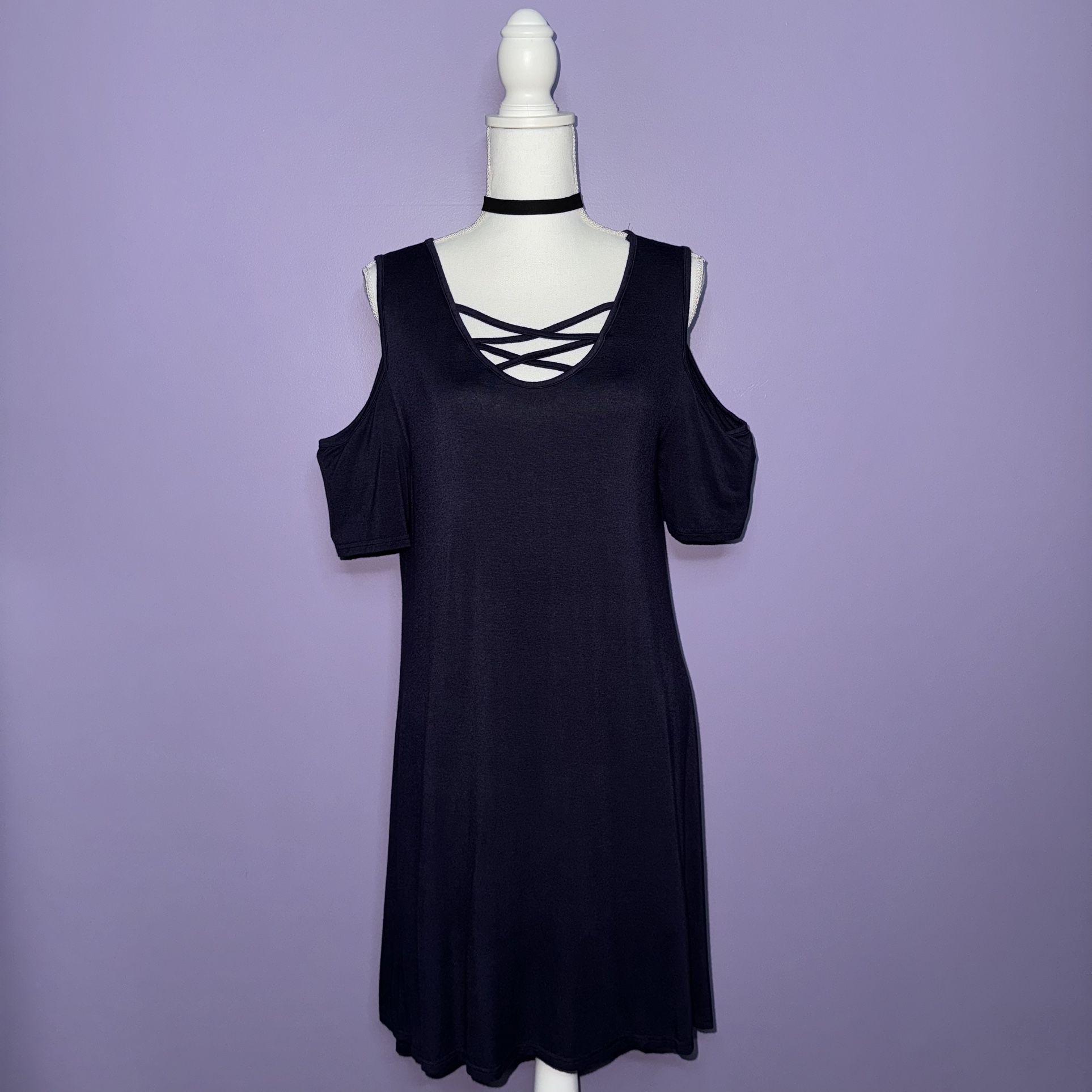 NEW Boutique Navy Blue Cross Front Cold Shoulder Dress