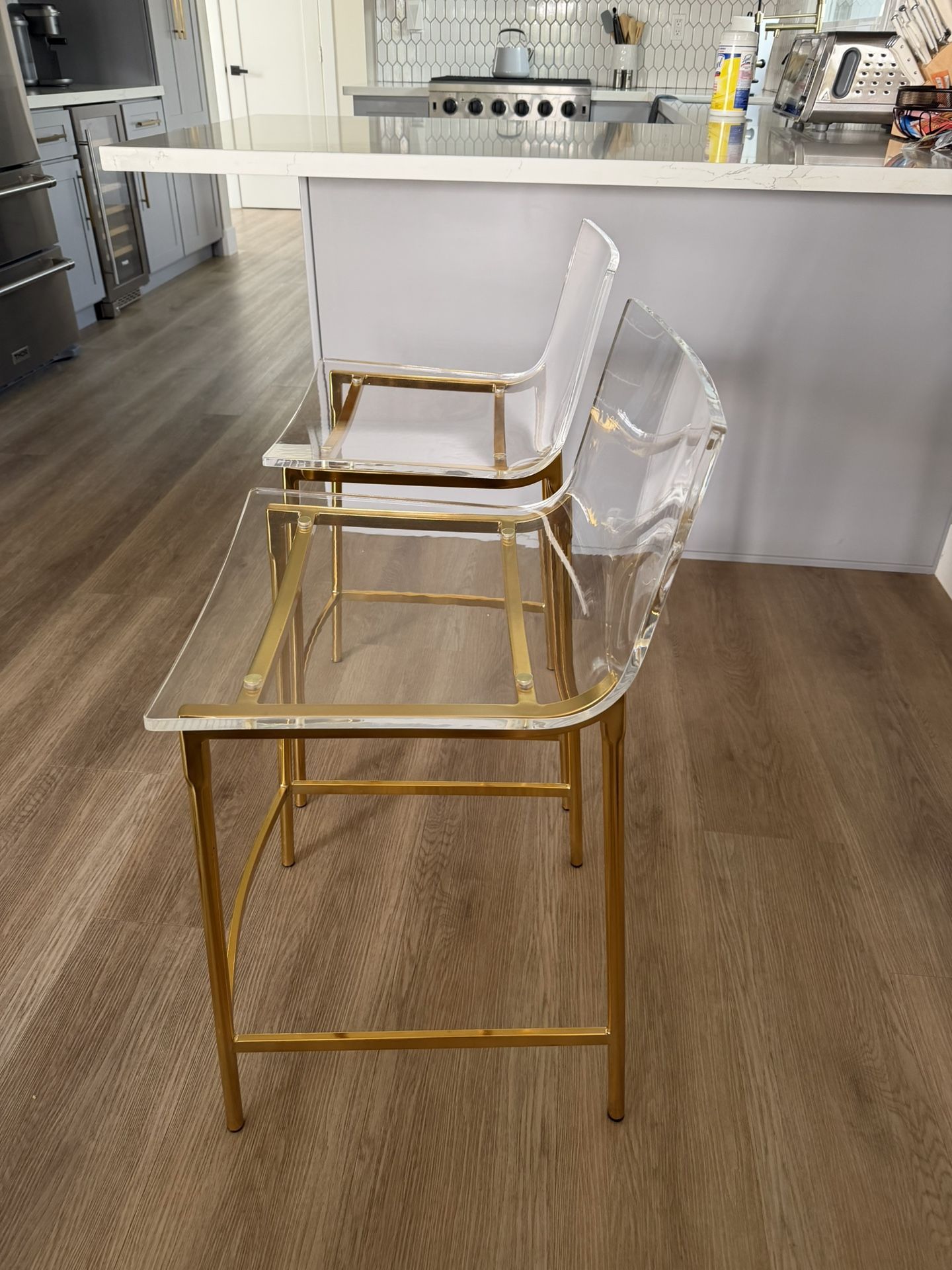 2 Clear/Gold Barstool Chairs