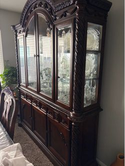 Dark cherry wood, China cabinet with all princesses house crystal included,