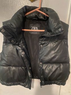 Zara Black Faux Leather Puffer Vest
