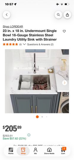 LORDEAR 23x18 Undermount Stainless Steel Laundry Sink