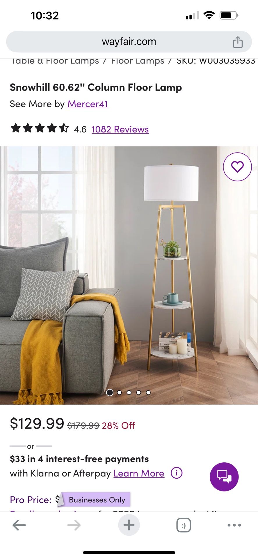 Gold Floor Lamp With Shelf - Delivery
