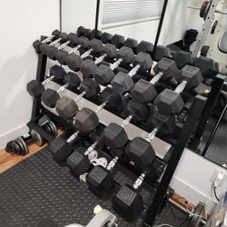 DUMBBELLS SET OF 20-35 LB, BRAND NEW, NO RACK. 