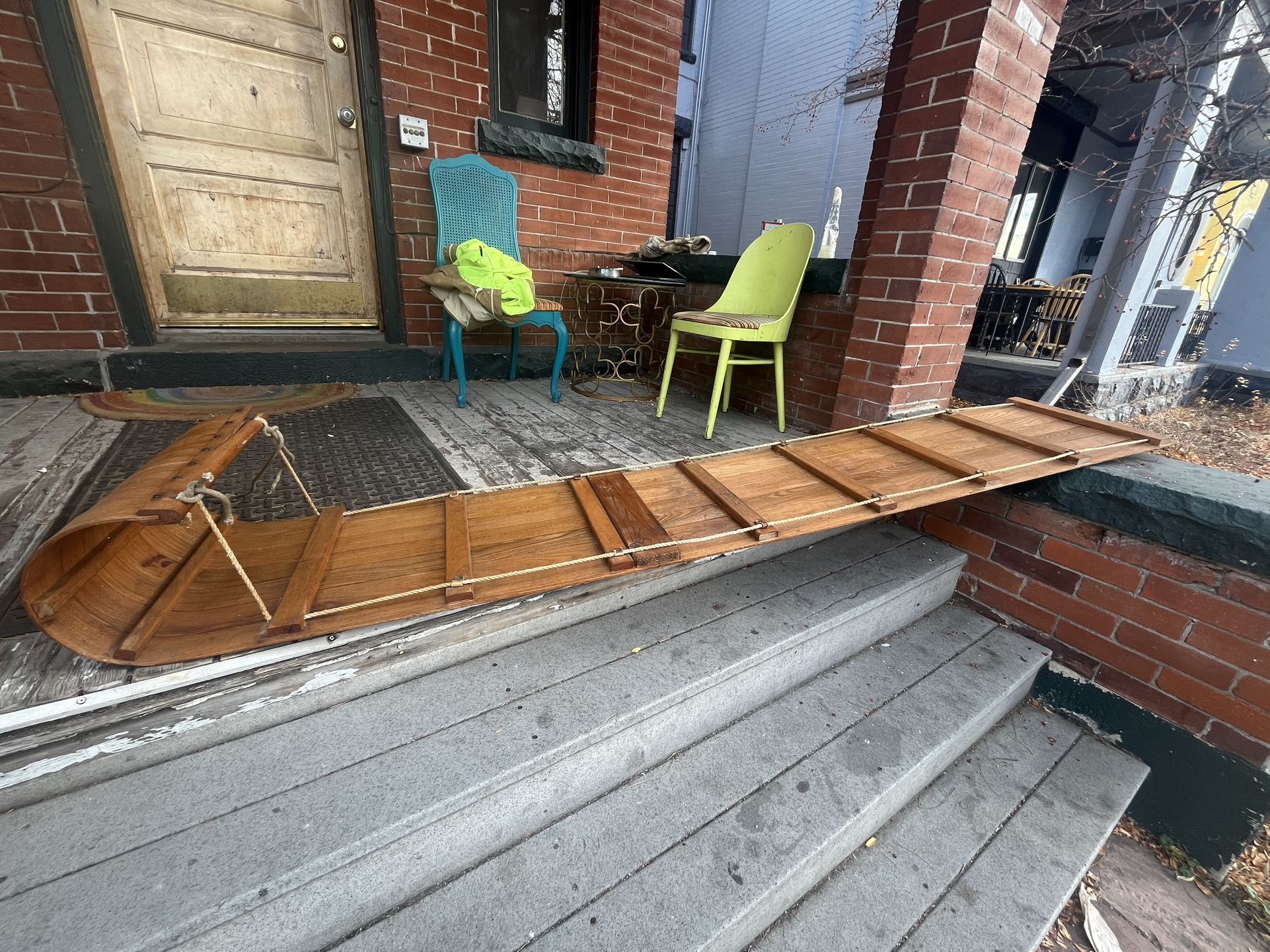 Beautiful Vintage Handmade Oak 8 Foot Long Toboggan