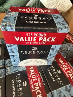 Champion case of 12 boxes. 525   .22 long rifle. Federal ammunition