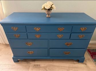 Blue Mid Century Chippendale 10-drawer Dresser - Solid Maple - beautifully refinished