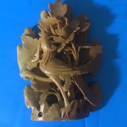 Very nice Vintage Carved Chinese Soapstone Phoenix and Foliage Sculpture