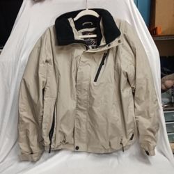 Free Country Beige Men's Hooded Fleece Lined Water Resistant Jacket Sz L
