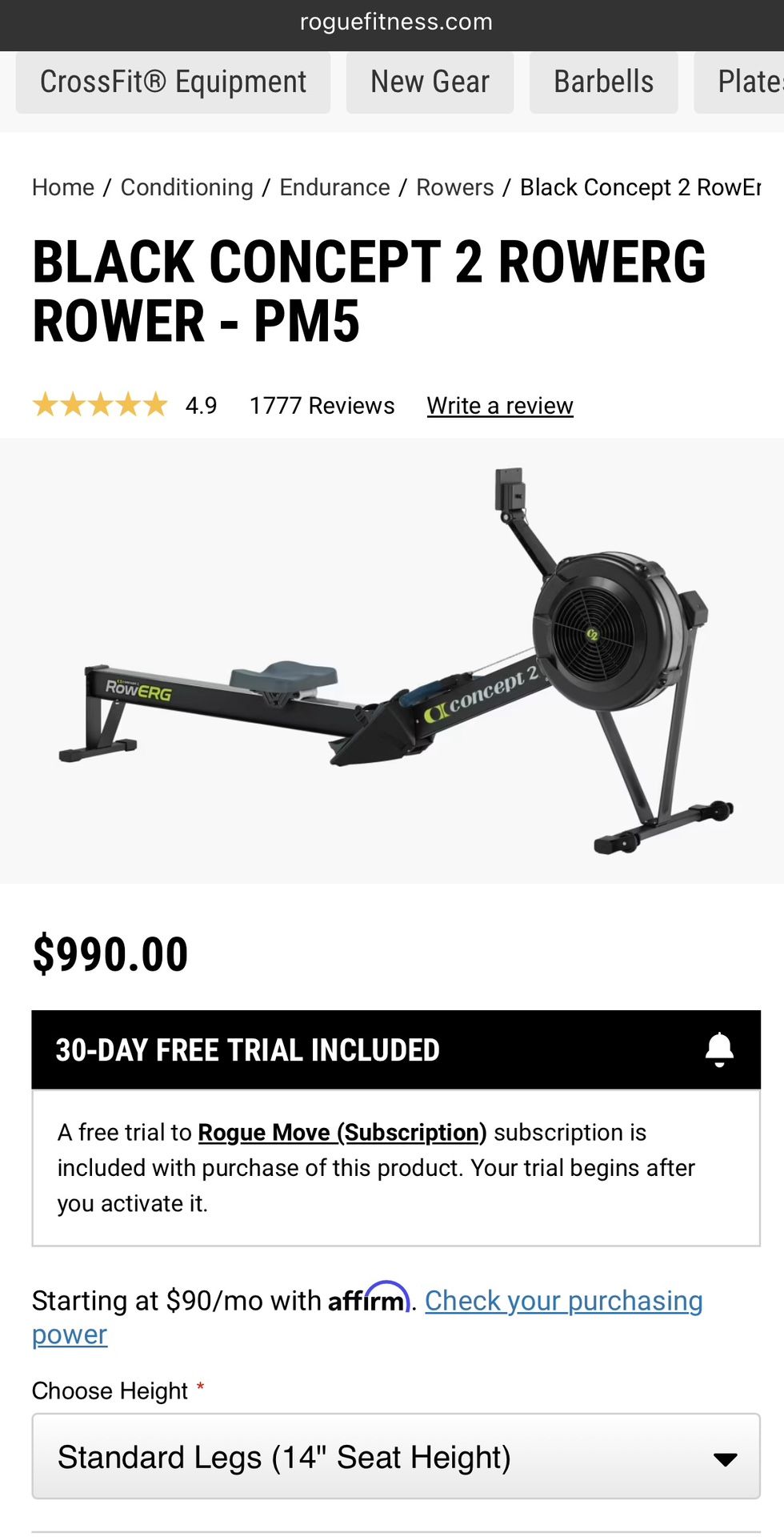 ROGUE CONCEPT 2 ROWERG ROWER - PM5