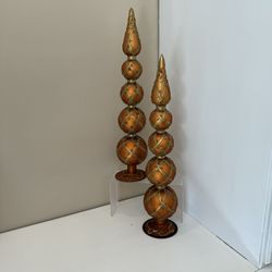 New Glass Copper With Gold Accents Finial Ball Trees- Sold Individually 