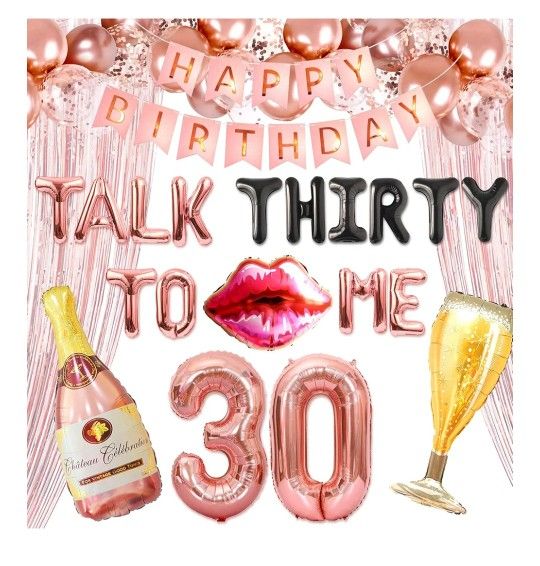 LaVenty 53 PCS Rose Gold Talk 30 to Me Balloons Talk 30 to Me Birthday Decoration 