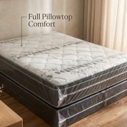 New Full Size Mattress Pillow Top With Box Spring Set New Full Bed Set 