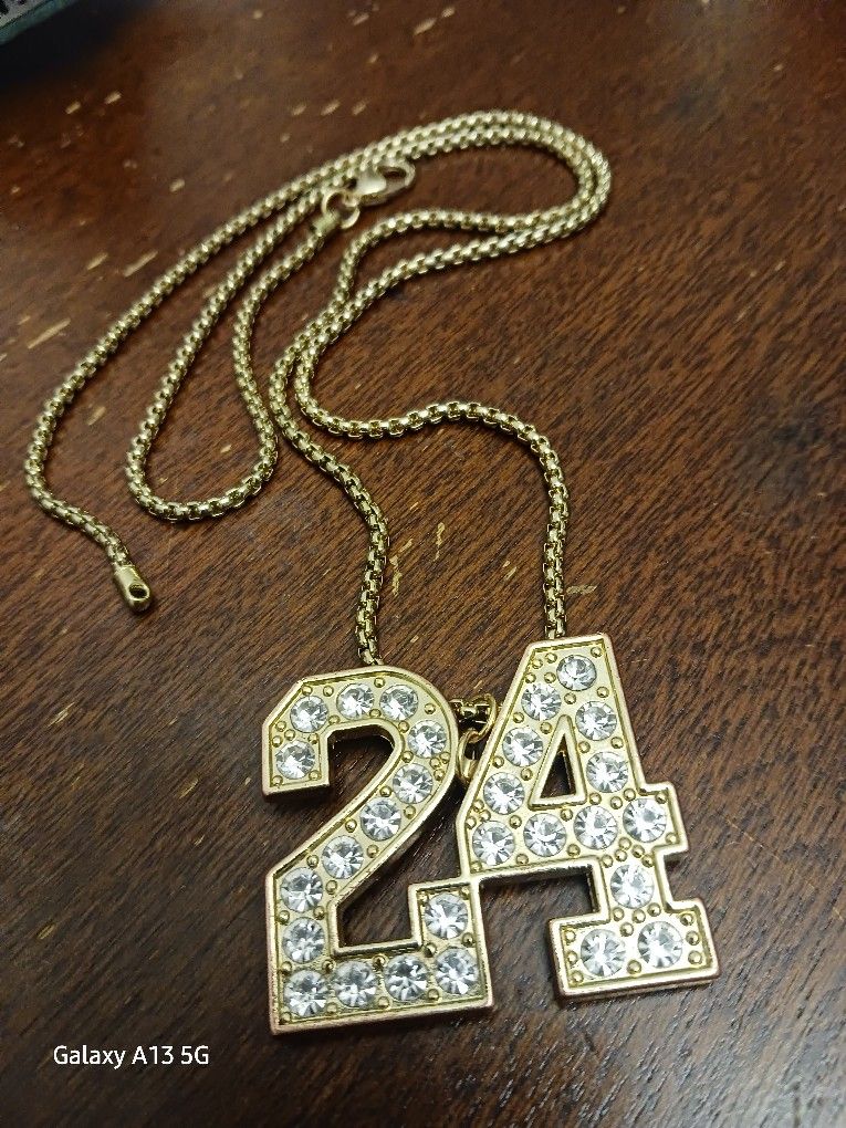 Gold Link Chain With "24" Pendant 