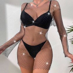 Long Sleeve Rhinestone Short Dress