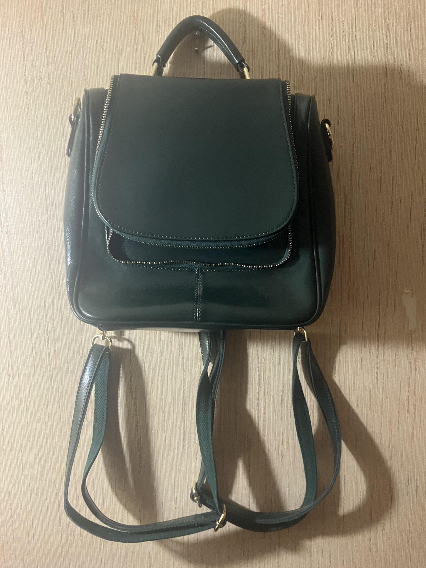 Green pu Leather Backpack/ Messenger bag