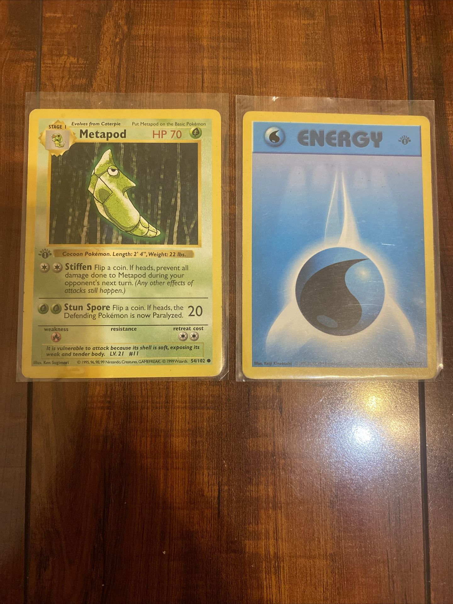 Pokemon Metapod Base Set 1st Edition & 1st Edition Water Energy Lot of 2! HP