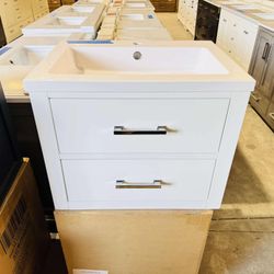 Beautiful Floating Vanity “24”, soft close solid wood in white color with Marble top in White $249 