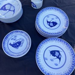 Blue And White Dishes, Fish Pattern