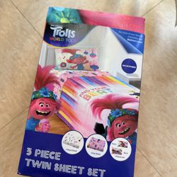 NEW Trolls World Tour 3pc Twin Bed Sheet Set
