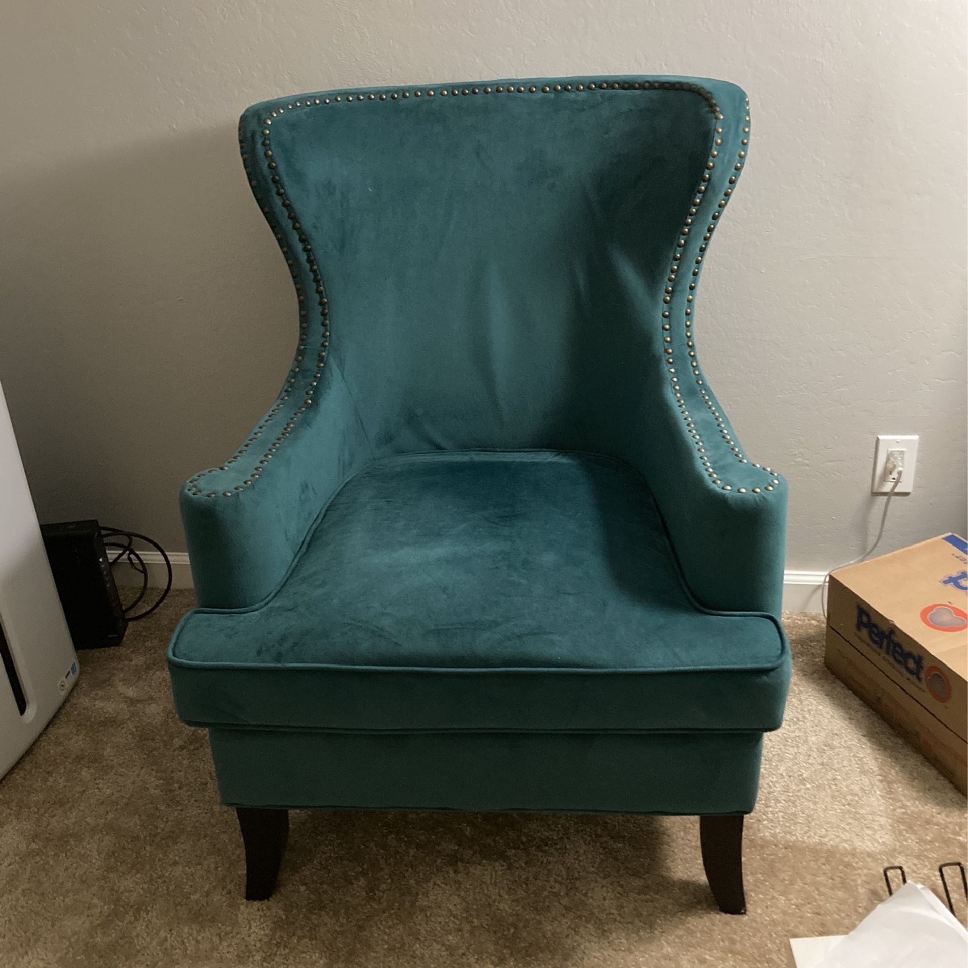 World Market Wingback Velvet Teal Chair 