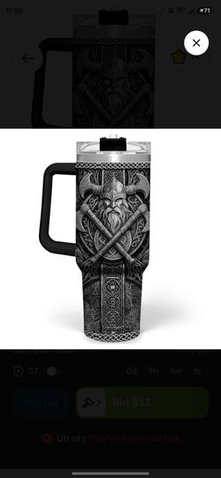 40oz Stainless Steel Insulated Tumbler w/ Handle, Lid & Straw For All Vikings.