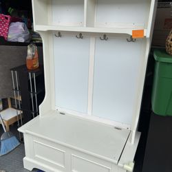 White Painted Coat Rack With Bench And Storage