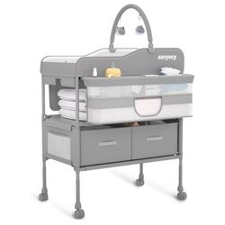 Baby Changing Table — Versatile Folding Changing Station with Waterproof Surface, Adjustable Height, and 2 Drawers. Perfect for infants and newborns.