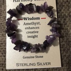 Beautiful ! Sterling Silver Genuine Amethyst Harmony Stones Braclet 
