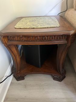 Wood End Table with Marble Top Insert