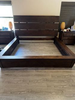 Wood King Size Bed Frame and Side Tables