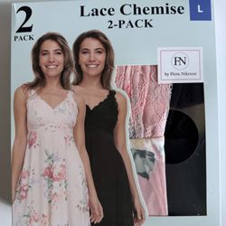 Flora Nikrooz Women's V-Neck Lightweight Soft Lace Trim Chemise Pink & Black New