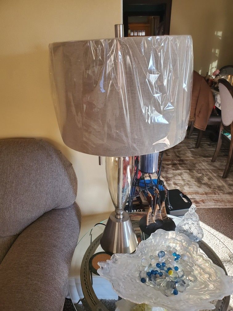 Beautiful Beige Colored Glass Lamp For Any Room.