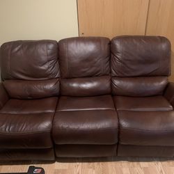 Brown Leather Reclining Sofa 