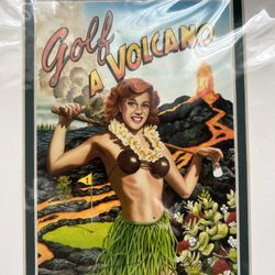 Golf a Volcano matted rolled Print by Hawaii artist Garry Palm sports dad gift
